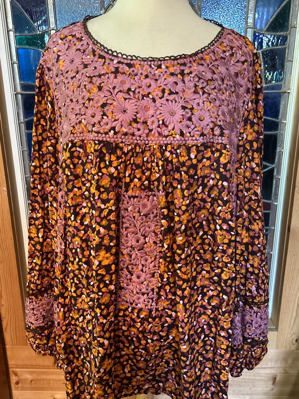 Savanna Jane Plus Size 3XL Floral Embroidered Blouse Tunic Long Sleeves